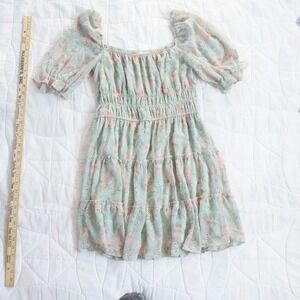 Altar'd State Floral Print Square Neck Tiered SunDress Women  L Milkmaid Peasant